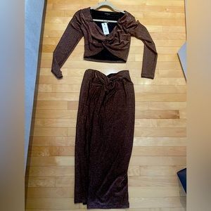Dynamite Bronze brown crop top and skirt set